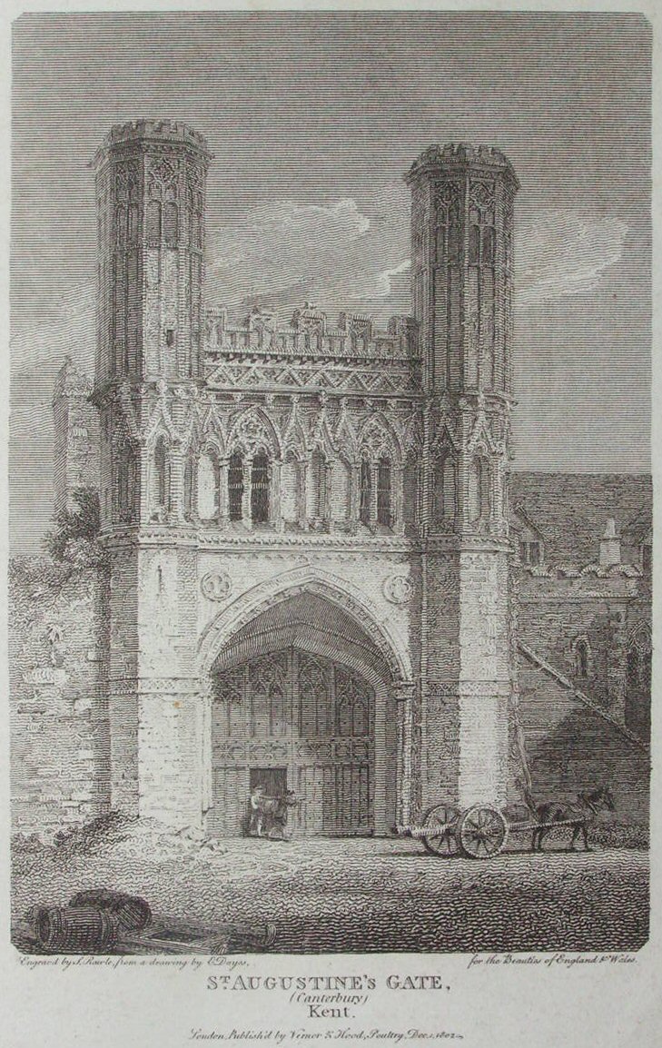 Print - St. Augustine's Gate, (Canterbury) Kent - Rawle